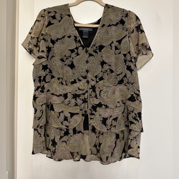 Liz Claiborne Black and Cream Floral Blouse - Picture 3 of 8